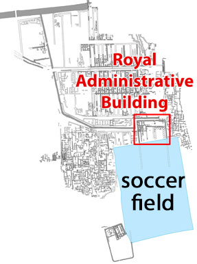 The soccer field in relation to the Lost City site