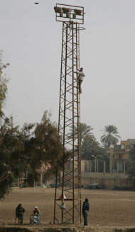 Yasser climbing the tower at SWI