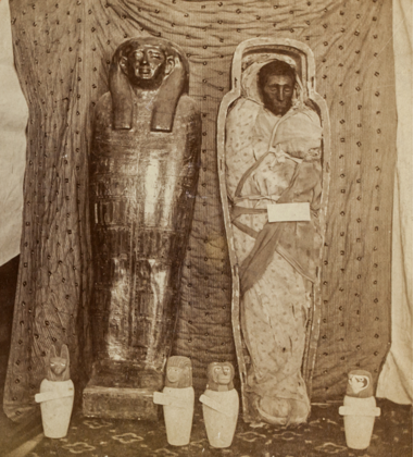 NegNr-2526 Mummy brought back from Egypt in 1860’s.  Niagara Falls, c. 1876.  