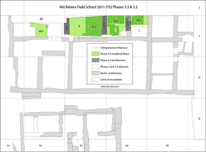 A preliminary map showing the site during a later phase of its building, when mudbrick floors were added in the northern part of the site. MRFS – GIS, Rebekah Miracle.