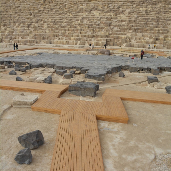The new walkway & old pavement at the Great Pyramid Temple